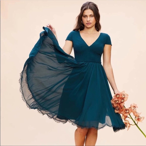 Dress the Population Corey Pine fit n flare cocktail midi dress sz M - Picture 6 of 16